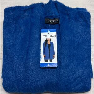 Love Token fuzzy cardigan Relaxed Cozy Open Cardigan Two front patch pockets,